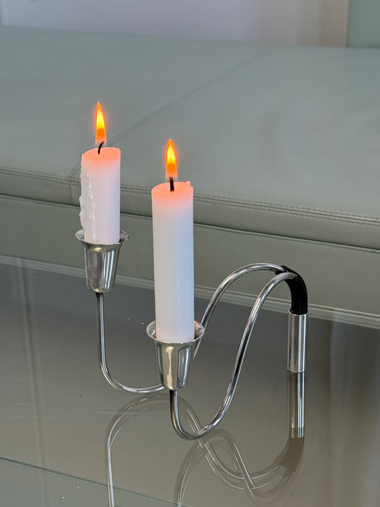 Sølvplet lysestage til to lys, organisk form