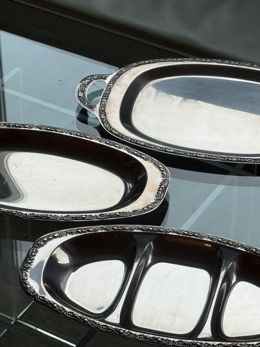 Serveringsfade i rustfrit stål, sæt med 3 stk.