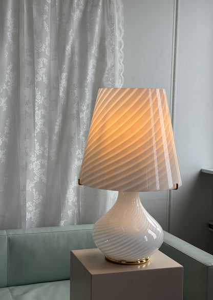 Stor Murano bordlampe i hvidt, swirl glas – XXL