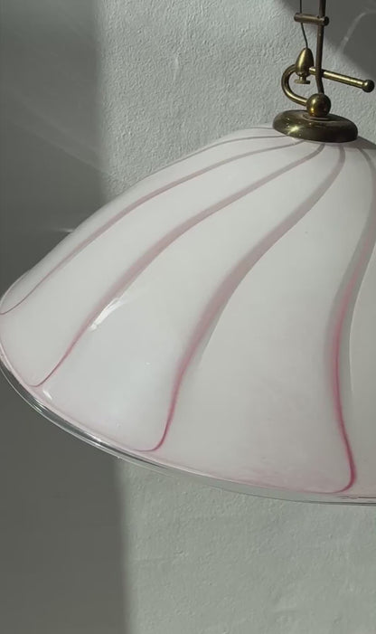 Stor vintage Murano pendel, hvid/lyserød