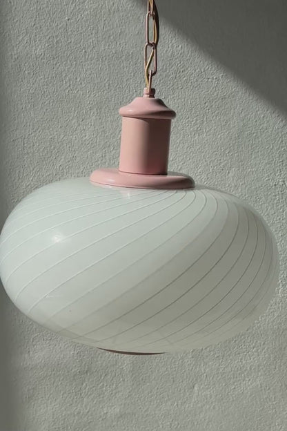Vintage Murano pendel, hvid med lyserøde detaljer