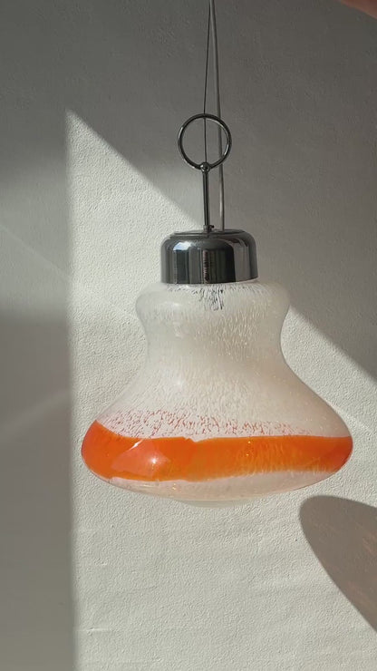 XL vintage Murano lampe, hvid/orange